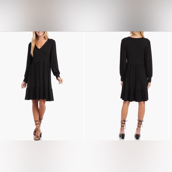Karen Kane Dresses & Skirts - Karen Kane Black Tiered Dress Size Large Stretch Rayon Blend Boho Minimalist